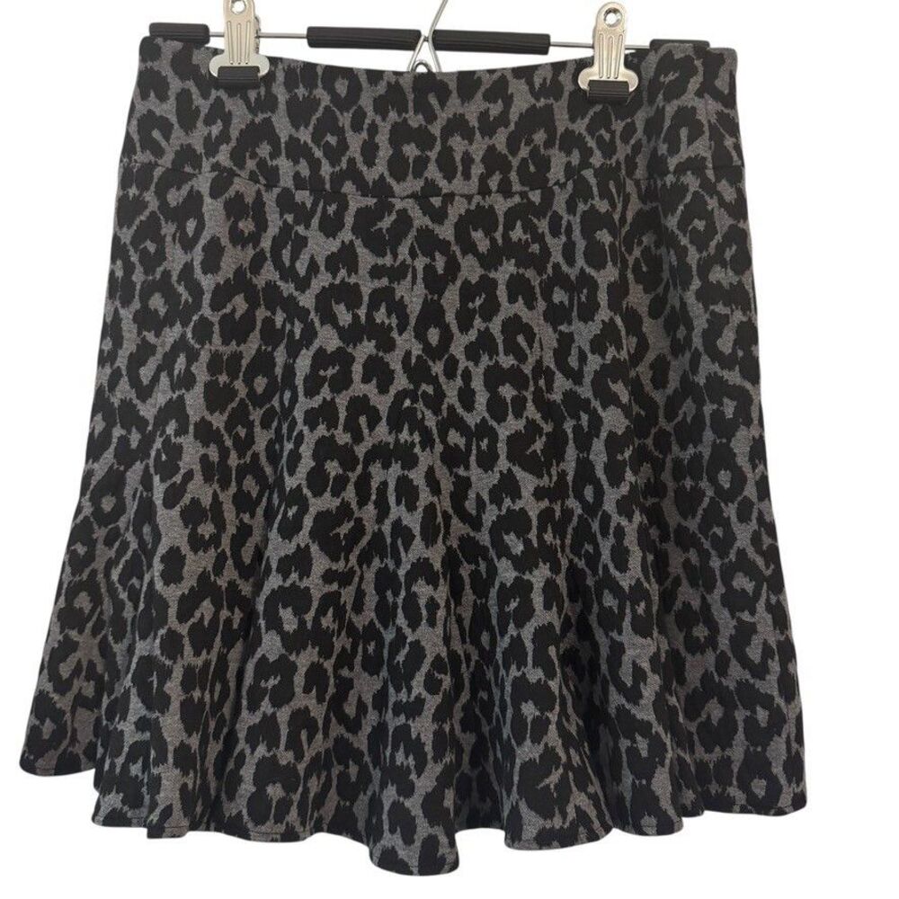 ANN TAYLOR Women's Size 4 Black Gray Leopard Cheetah Animal Print Knit Skirt